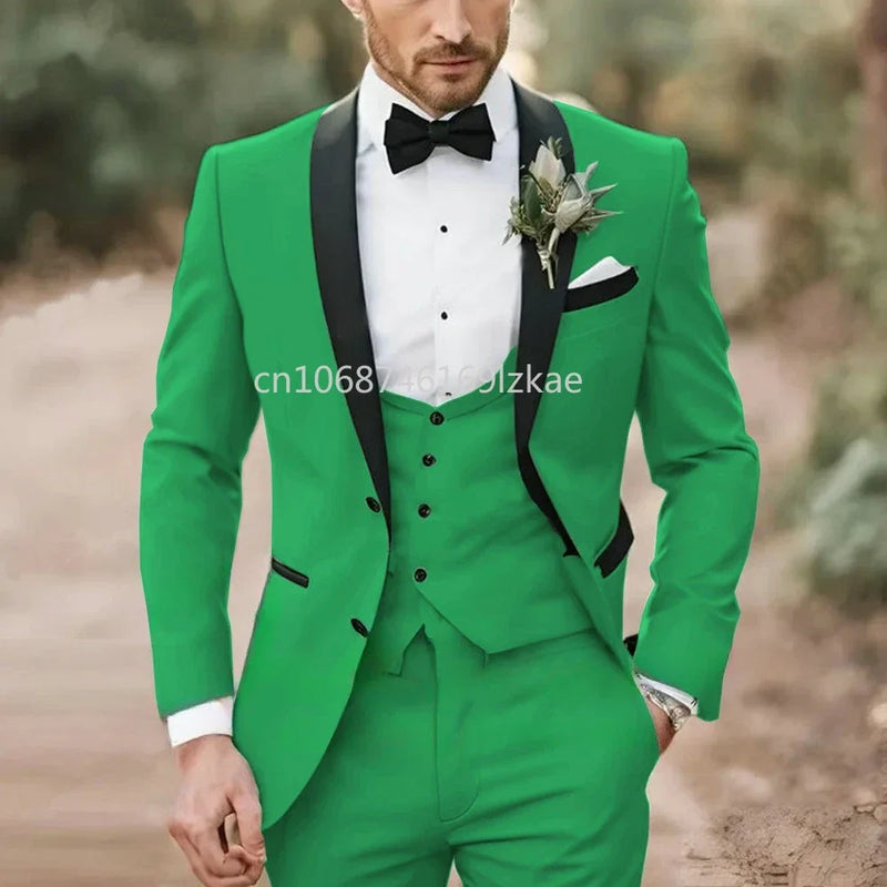 Elegant Light Green Formal Wedding Men Suit Groom Tuxedo Prom Slim Fit Blazer Hombre High Quality Custom 3 Piece Costume Homme