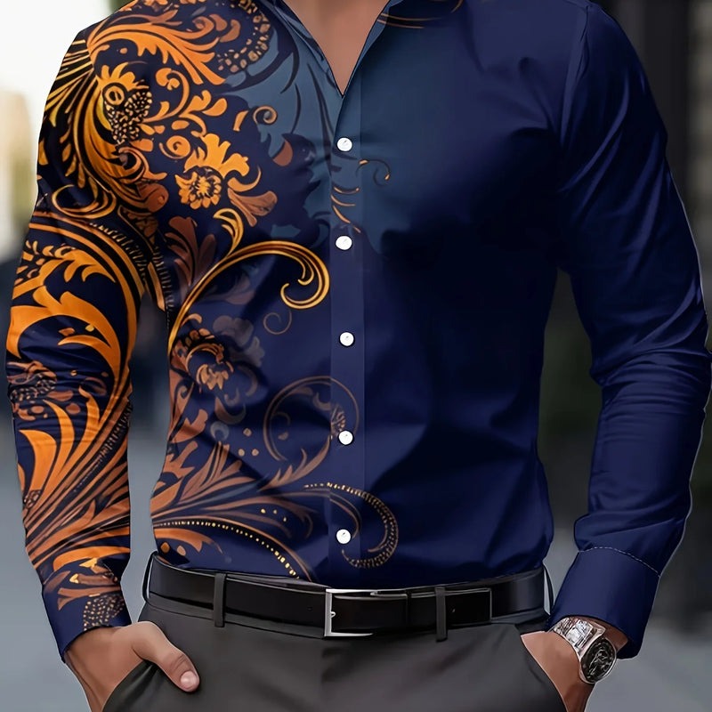 Men'S Stylish Red Floral Print Dress Shirt - Casual Long | SAMAG