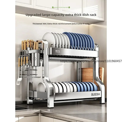 304 Stainless Steel Dish Storage Rack Kitchen Multifunctional Drain Countertop Accessories | SAMAG