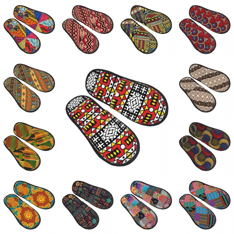 Custom Kizomba Samakaka Ankara Print Soft Memory Foam House Slippers Women African Wax Design Comfy Warm Anti-skid Sole Slipper