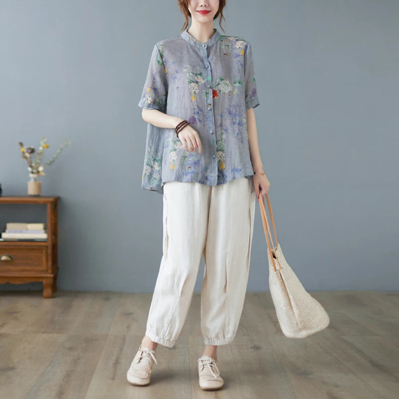 Summer ort Sve Cotton Linen Loose Fit Slimming Belly Covering Thin irt for plus Size Women Middle-Aged Mothers
