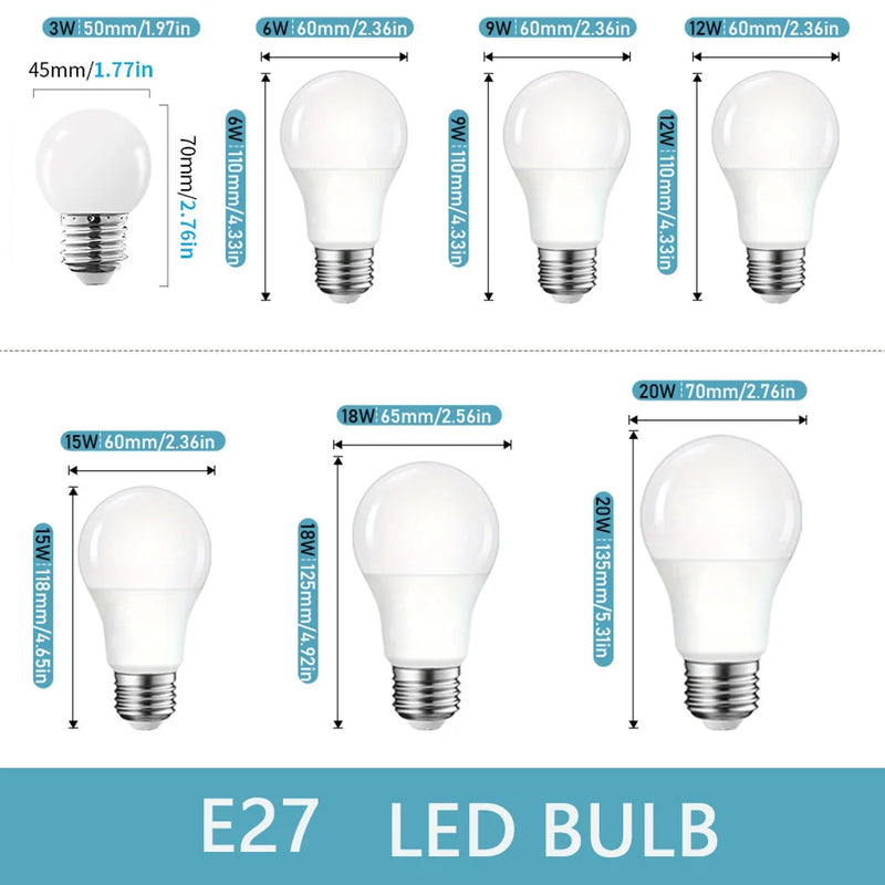 4PCS E27 E14 LED Bulb AC220V SMD2835 3W 6W 9W 12W 15W 18W 20W LED Lamp Cold Warm White Led Bulbs Indoor Lighting