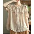 Loose Fit Cotton Linen ort Sve irt Women's Summer Doll irt Single Tail Cargo No Tagging Required round Ne Button up