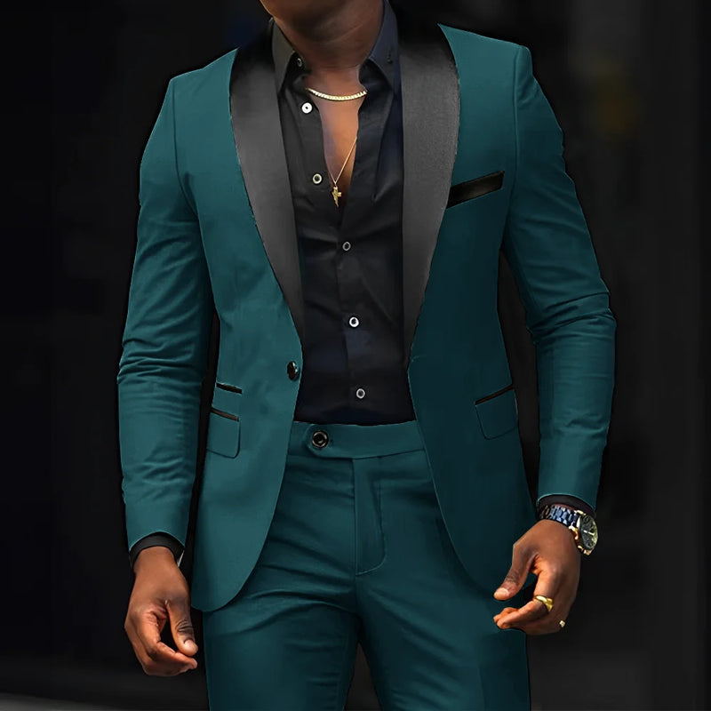 Men's slim-fit Suit 2-piece Wedding Groom Tuxedo Shawl | SAMAG