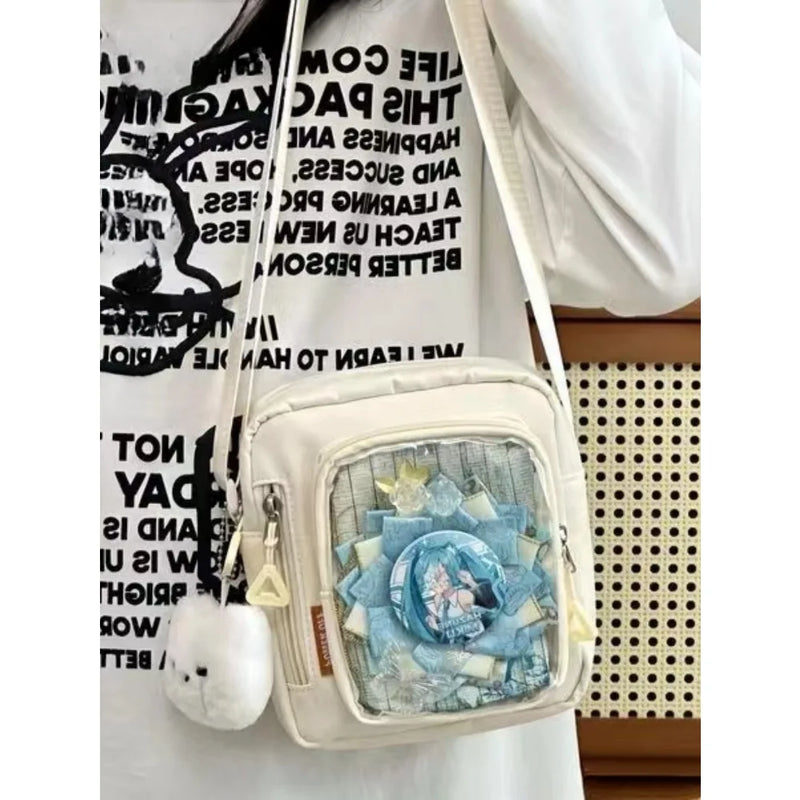 Y2K Mini Women's Korean Style Casual Crossbody Bag with Transparent Pocket, Small Shoulder Bag, Wallet and Phone DIY Bag
