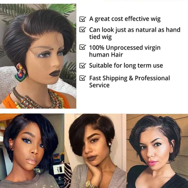 Side Part Wig Human Hair 13x1 Lace Frontal Wigs Pixie Cut Short Bob Human Hair Wigs For Women 13x4 Lace Front Human Hair Wig