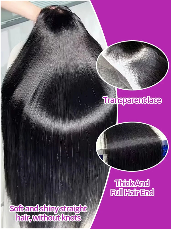 300 High Density Hd 13x4 13x6 Bone Straight Human Hair Lace Front Wigs Pre Plucked Baby Hair Brazilian 40 46 Inch 360 Full Lace Frontal Wigs For Black Women 100% Real Human Hair Natural Black Color
