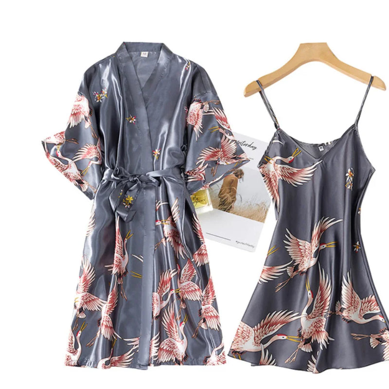 Sexy Nightwear Gown Set Women Pyjama V-Neck Pajamas Silky | SAMAG