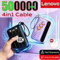 Lenovo New 500000mAh 4 Cables High Capacity Mini Power Bank Fast Charging Portable External Battery Supply New For iPhone Xiaomi