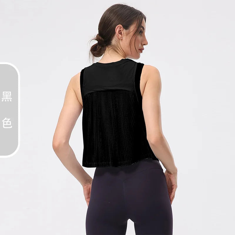 Cover Up Shirt for Women, Quick Drying, Summer Thin Pleated and Wrinkled Fitness Suit, Top Worn with Sleeveless Sports Vest