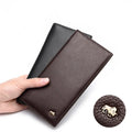 BISON DENIM Genuine Leather Long Wallet Business Men's Soft Thin Wallet Card Holder Luxury Brand Design Handy Male Purse Bag