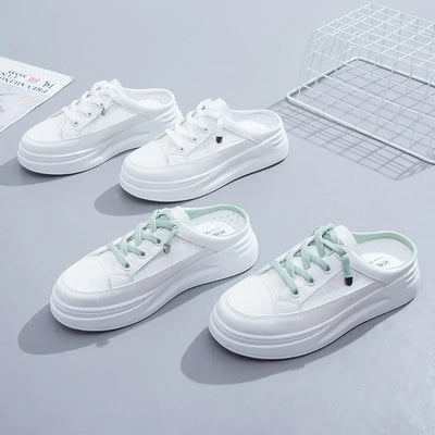 *2026 Summer New Baotou Mesh Breathable White Flat Shoes Fashionable Hot Selling Casual Half Dragged Round Head Women's Sandals