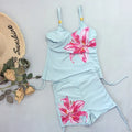 Light Blue Flower Print Swimwear Women's Bikinis Shorts | SAMAG