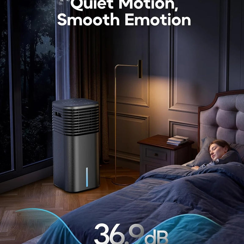Windowless Portable Air Conditioner, 24.5" Small Evaporative Air Cooler, 3-Speed Settings, 4 Modes, 7H Timer, Remote Control, 4 Ice Packs