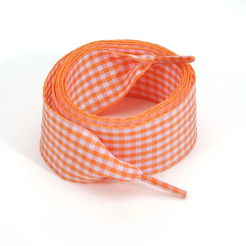 1 Pair Flat Shoelaces Replacement Decorative Check Gingham Shoe Laces for Sneakers Skate Shoe Width 2.5CM Women Men