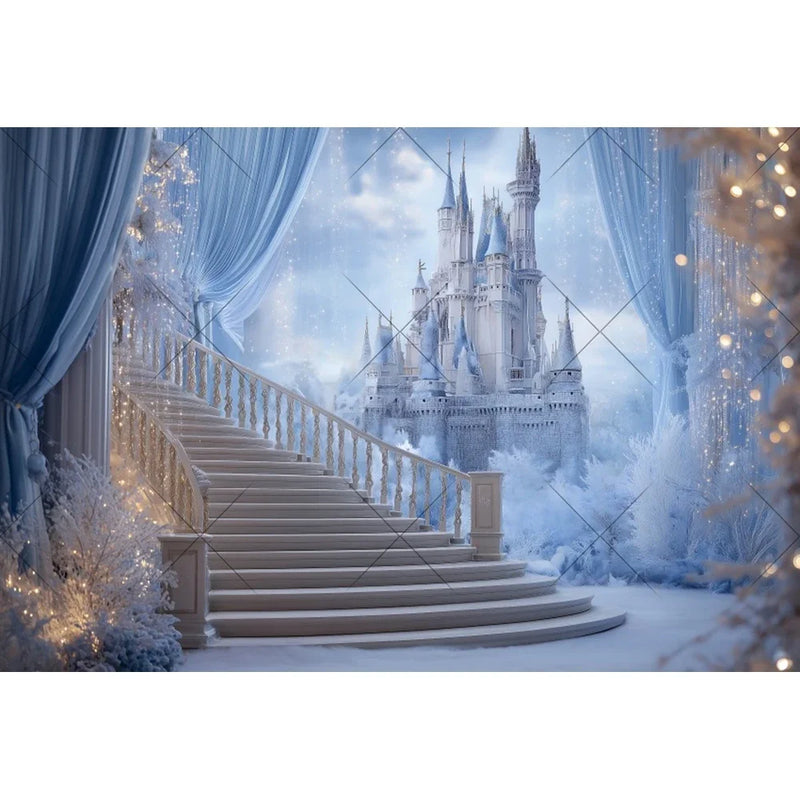 Ice Castle Girls Princess Birthday Party Decor Photography Backdrop Blue Curtains Photozone Background Photo Studio Shoots Props