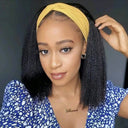 Short Bob Wig 250 Density Kinky Straight Headband Human | SAMAG