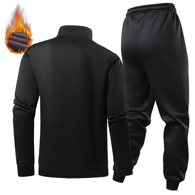 Men Winter Warm Fleece Lined Sweatsuit Half Zip Pullover Sweatshirt Elastic Waist Jogging Pants Casual Sports Suit