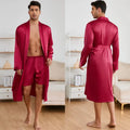Men's Nightgown Shorts Set Solid Color 2-Piece Loungewear Bathrobe Shorts Set Thin Pajamas Kimono Bathrobe Long Robe Sleepwear