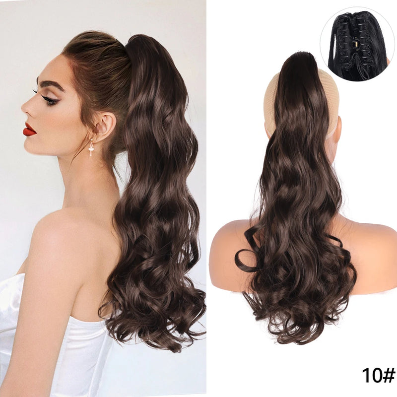 Synthetic Claw Clip On Ponytail Extension 22Inch Long Straight Wavy Ponytail Hair Ponytail With Claw Clip On Ponytail For Women
