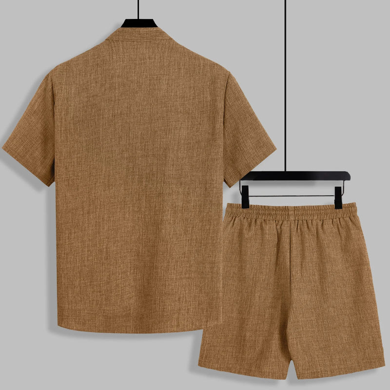 Summer Men's Cotton Linen Texture Stand Collar Short | SAMAG