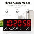 Large Digital Wall Clock 12/24H Time/Date/Week/Temp Display LED Alarm Clock 3 Alarm Clock Snooze Electronic Table Clock