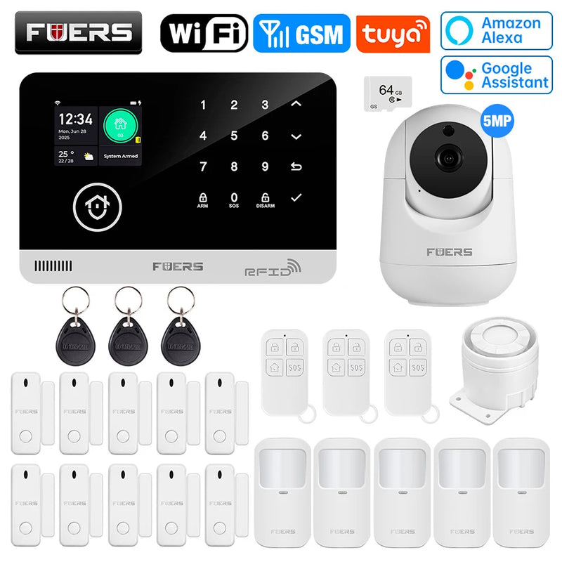 FUERS Tuya Smart  WIFI GSM G03 DIY Alarm System Smart Home Security Alarm System Ant-theft 433Mhz Burgla With Door Motion Sensor
