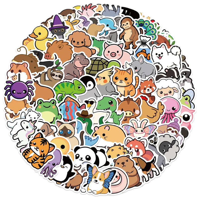 100pcs Cartoon Animal Illustration Graffiti Stickers Guitar Notebook Luggage DIY Waterproof Stickers