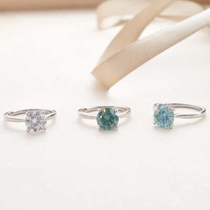 2CT Blue D VVS1 Moissanite Ring in S925 Sterling Silver High Quality Ring Ideal Gift for Women on Christmas/Birthday/Anniversary