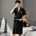 Big Yards L - 4XL Pajamas Mens Soft Cotton Knited Robes Sexy V-Neck Short Sleeve Bathrobe Male Solid Color Nightgown Lounge