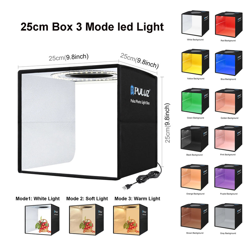 PULUZ Lightbox 80 60 50 40 30cm Photo LED Light Studio Kits 6 12 Color Backgrounds Tabletop Photography Soft Shooting Tent Box