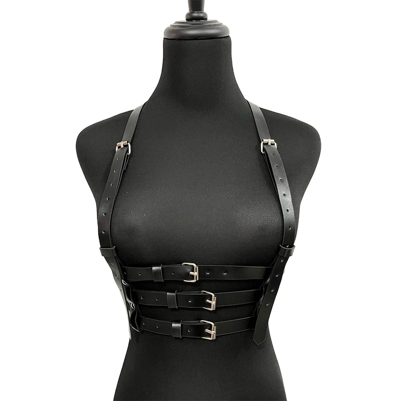 Women Fashion PU Leather Harness Waist Belt Punk Studded Decorative Harness Straps Suspenders Gothic Clothing Accessorie
