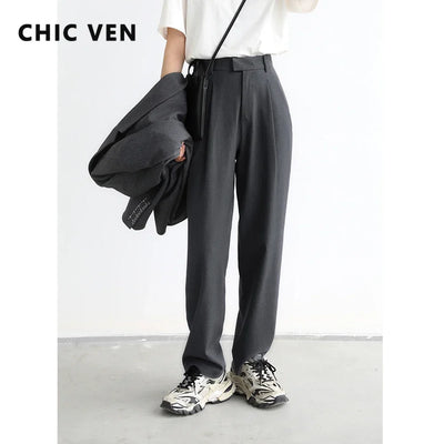 CHIC VEN Women's Pants High Waisted Loose Casual Twill | SAMAG