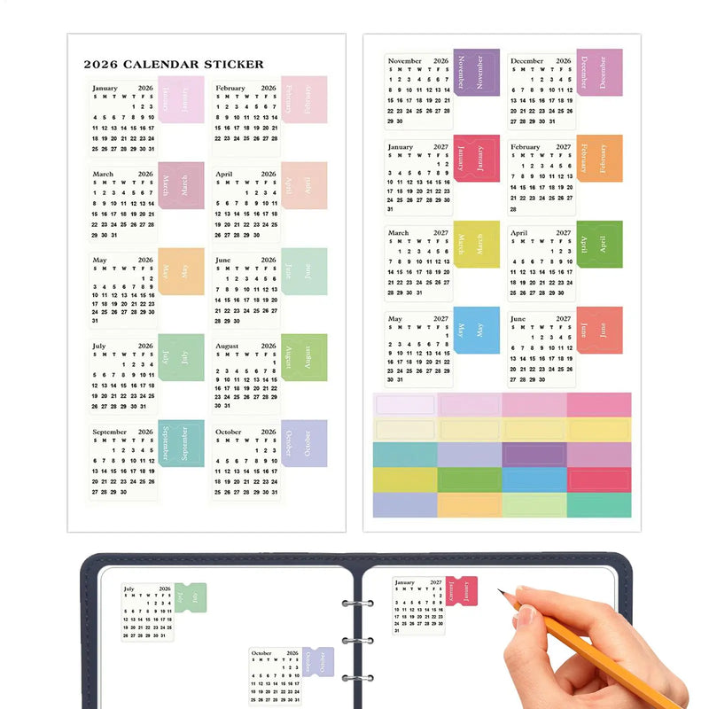 2Pcs 2026  Calendar Stickers Monthly Planner Stickers Labels For Diy Scrapbook Journals Notebooks Scheduling School Office