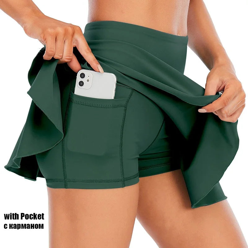 Cloud Hide Pocket Tennis Skirts Women Sports Golf Pleated Skirt Candy Color Fitness Shorts High Waist Quick Dry Running Skort