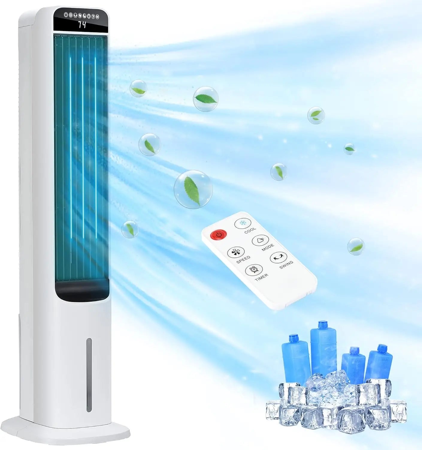 41 Inch Evaporative Air Cooler, 3-IN-1 Windowless Portable Air Conditioners, 3 Speed, 4 Modes, 120° Oscillation Tower Fan Swamp Cooler, 12H Timerr