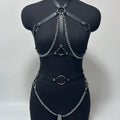 Women Fashion Full Body Chain Leather Waist Belt and Thigh Garter Set, Punk Gothic Metal Chain Suspenders for Festival Cosplay