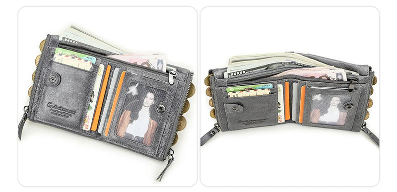 CONTACT'S Fashion Genuine Leather Women Wallet Bifold Card Holder Coin Purse Small Women's Purse Money Clip Men Pocket Wallets