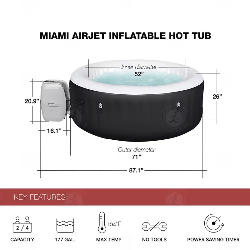 Portable Inflatable Hot Tubs 180/210cm 2 Person Spa Tub Pool with Cover for Outdoor Home Garden Jacuzzi