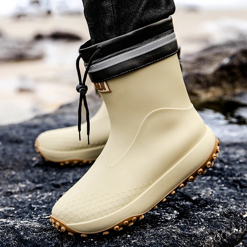 Men's Short Rain Boots Anti-Slip Work Boots Fishing Car Wash Labor Protection Water Shoes Lightweight Durable Rubber Material
