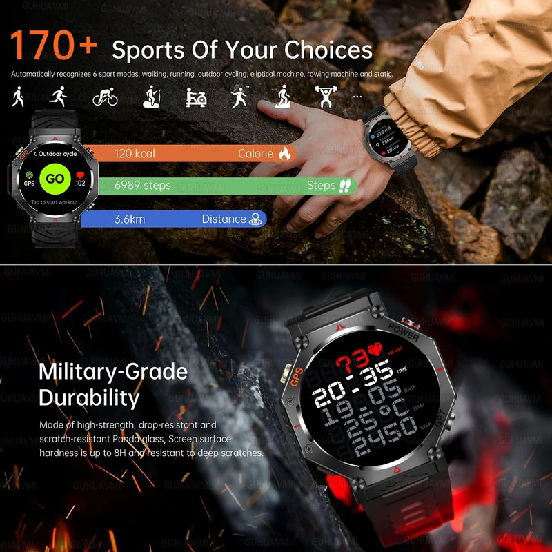 T-Rex 3 Ultra Military Grade GPS Smart Watch 10ATM Waterproof Compass Altimeter Barometric AMOLED Men HD Call Sports Smartwatch
