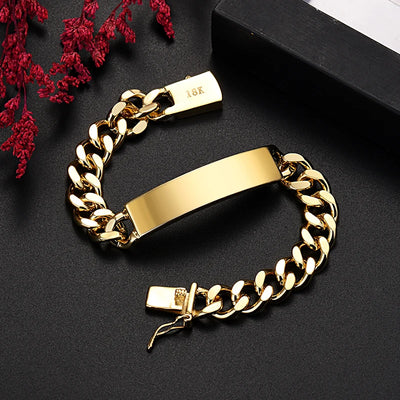 18K Gold 10MM Chain Bracelets For Man Women Fashion Jewelry Wedding Party Christmas Gifts 20cm | SAMAG