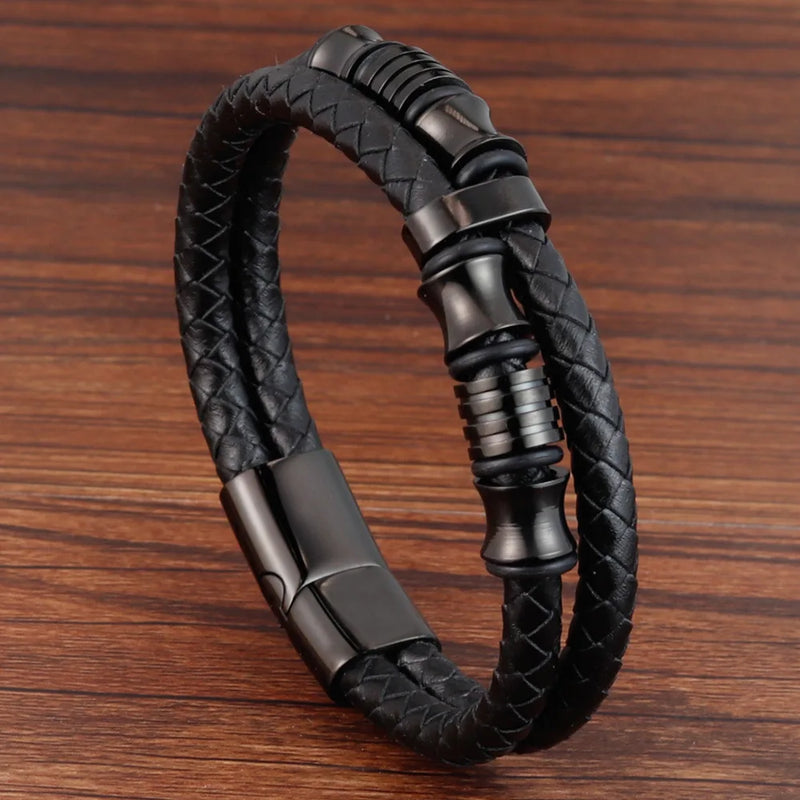 Charm Braid Rope Bracelet For Men Stainless Steel Magnetic Buckle Genuine Leather & Bangles Male Female - Visuel 11 | SAMAG