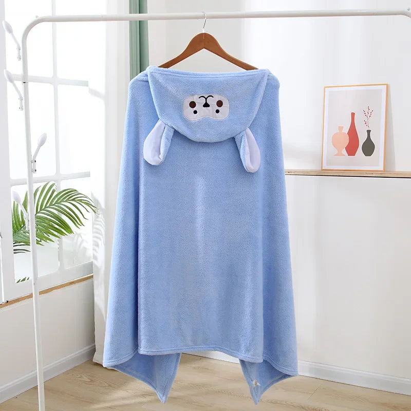 70x140CM Baby Bath Towel Coral Fleece Baby Hooded Towel Absorbent Soft Towels for Newborn Cartoon Animal Hooded Bath Blanket