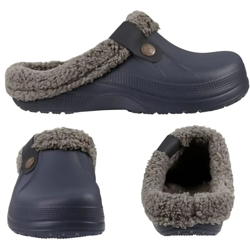 Smile Winter Fur Lined Clogs Women Fuzzy Slippers Men Warm House Slippers Adult Outdoor Waterproof Slippers Comfort Garden Clogs