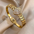 Stainless Steel Bangle Bracelet Inlay Luxury Rhinestones Gorgeous Synthetic Zirconia Geometric Oval Square Stars Shape for Women