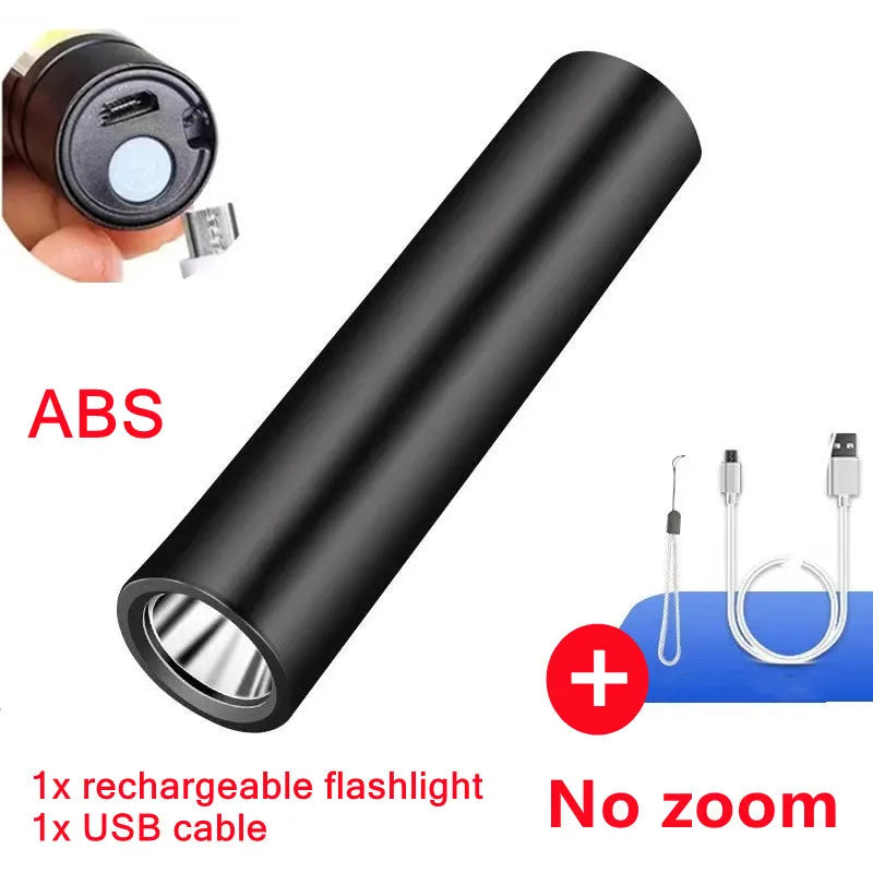 PwwQmm Portable USB LED Flashlight XPE COB Flashlight with 3 Modes Rechargeable Zoom Flashlight Light Waterproof Camping Light