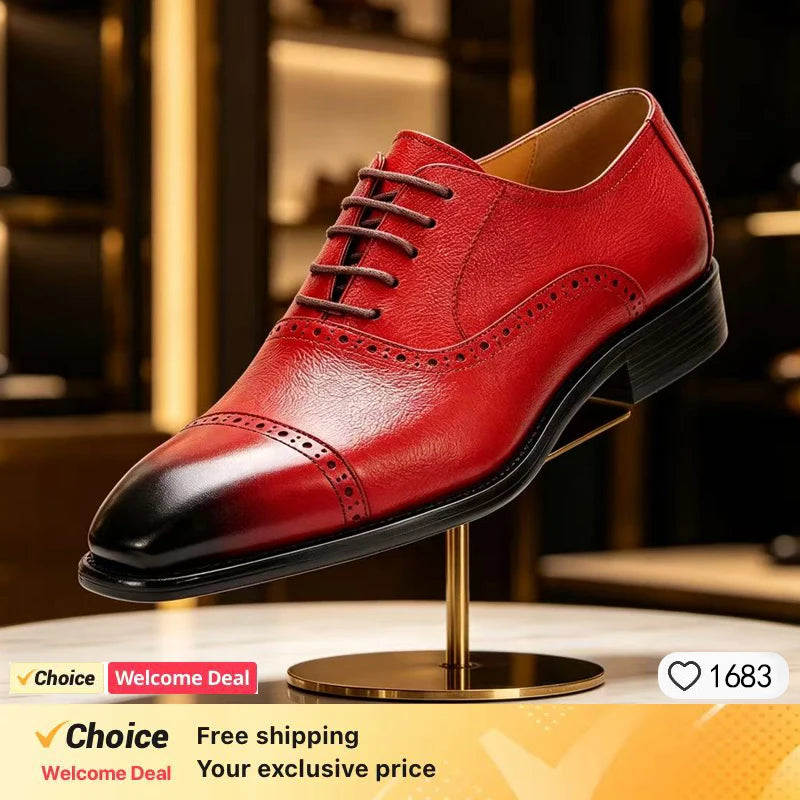 Men's lace up genuine leather business dress shoes, fashionable plus size men's shoes, workplace wedding shoes