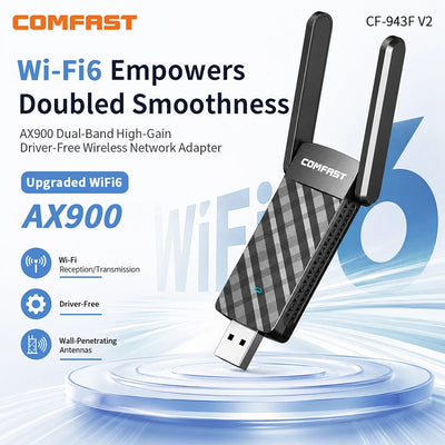 COMFAST CF - 943F V2 WiFi6 USB Adapter AX900 Dual Band 2.4G/5G Driver - Free Wireless Network Card for Win 7/10/11 | SAMAG