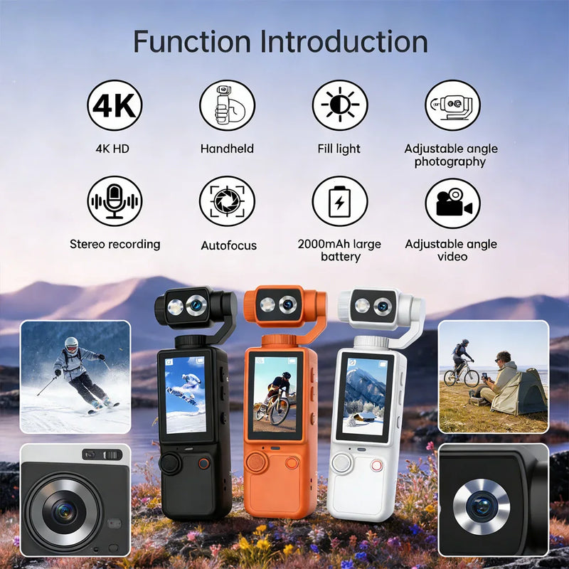 New Pocket3 Pro 4K Sports Action Camera Remote Control 2.0" IPS Screen Portable DV Video Recorder for Cycling Motorcycle Vlog